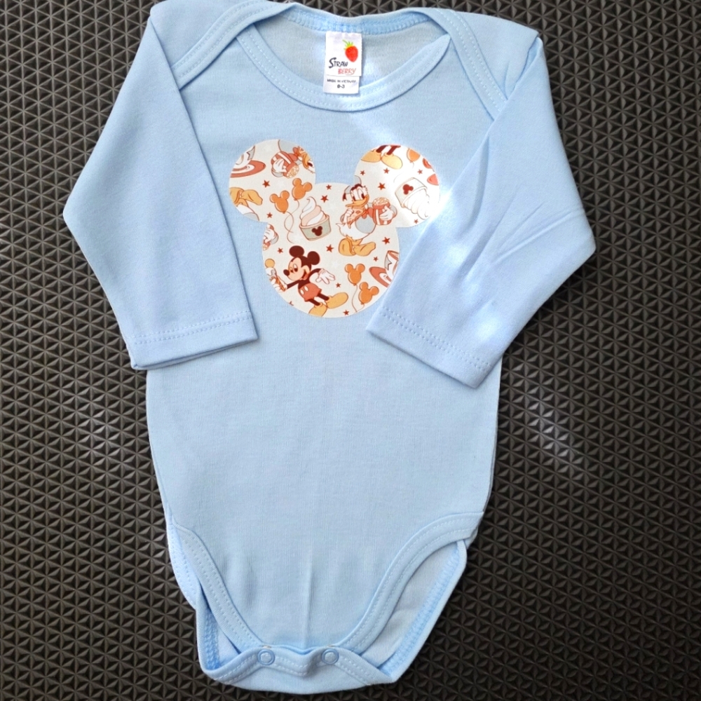 NWT PMG 0-3 Month infant bodysuit with Mickey Shape Snack Design-Blue